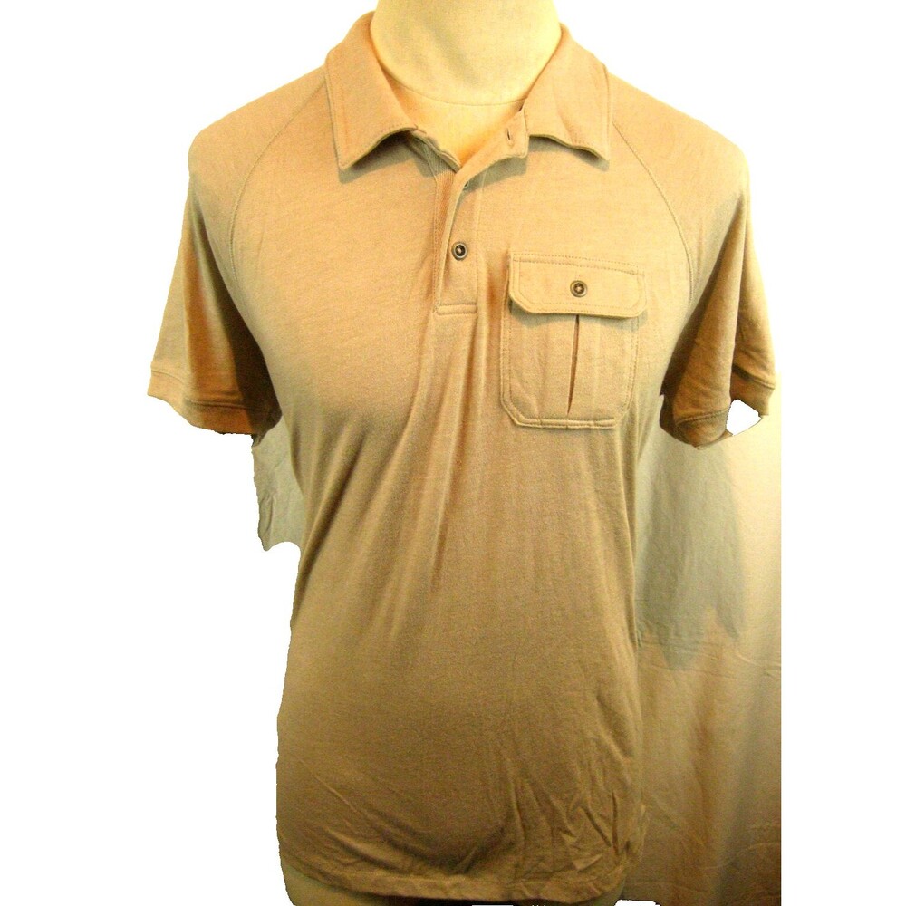 Mens GH Bass Tan Cotton Blend SS Polo Golf Casual Shirt w Pocket sz Lg